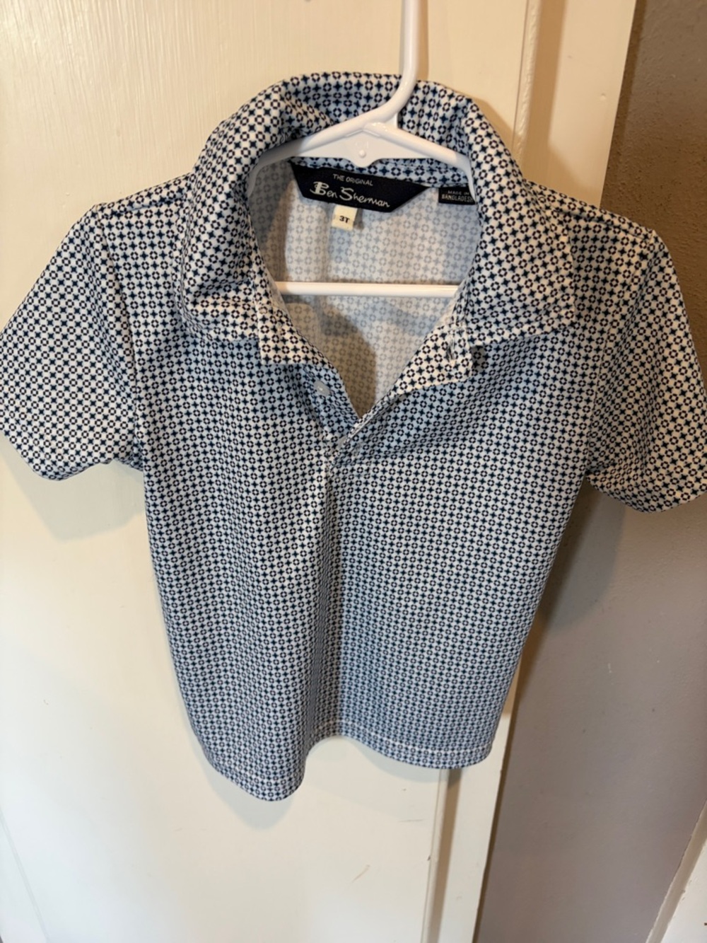 Ben Sherman Navy and White Micro-Print Short Sleeve Polo size 3T